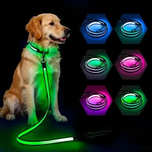 LED Dog Leash, Rechargeable Light up Dog Leash with 7 Lighting Modes, Full-Lengt