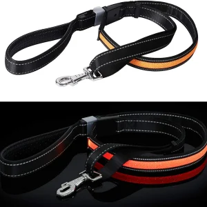 LED Flashing Dog Lead Rope with 3 Flashing Modes, USB Recharge & Adjustable(1.2m