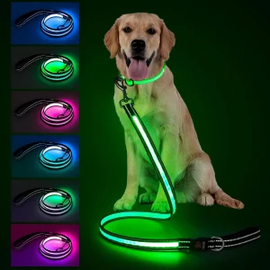 LED Dog Leash, Light up & Lighted Dog Leash Rechargeable, 7 Lighting Modes, Refl